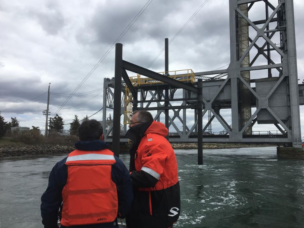 Eben Franks of the Marine Renewable Energy Collaborative along the Cape Cod Canal. CREDIT SARAH TAN / WCAI