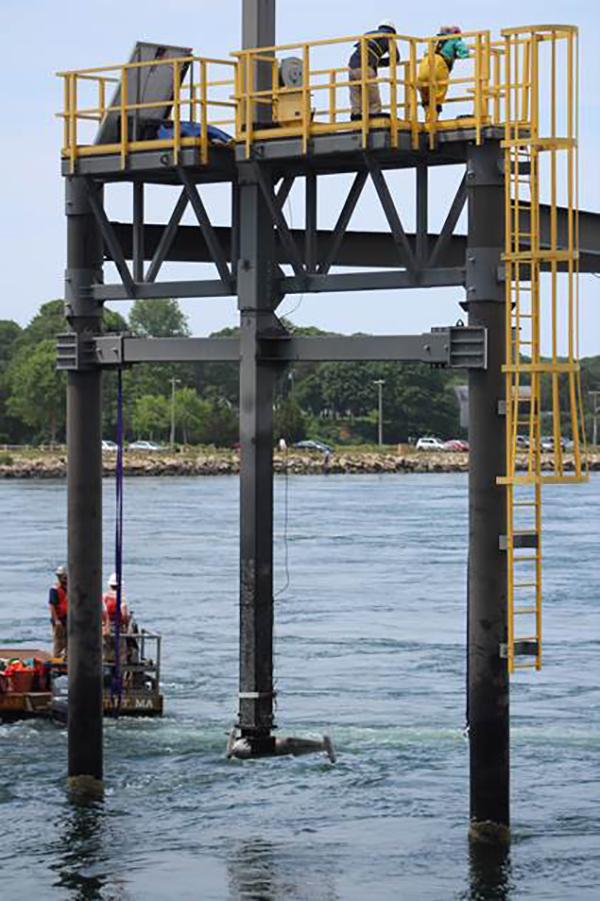 Tidal Turbine on Lifting Arm at BTTS